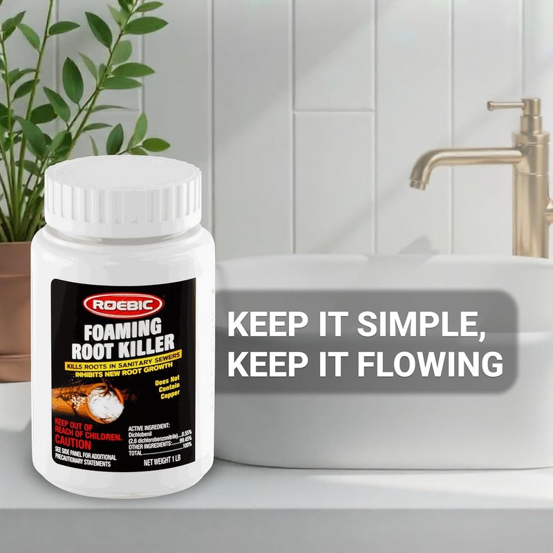 Roebic FRK Foaming Tree Root Killer, Chemical Septic System, Drain Field and Sewer Line Pipe Clog Remover and Root Destroyer, Safe for Bathroom Toilet, White Granules, 1 lb (Pack of 3) - Image 5